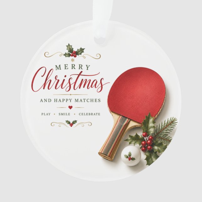 Raquette de ping pong et balle avec thème de Noël (devant)