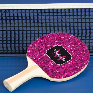 Raquette De Ping Pong Étincelles rose chaud fausse brillance Monogramme