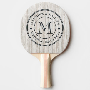 Raquette De Ping Pong Étoile de monogramme de mariage en bois blanchi à