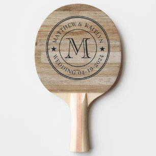 Raquette De Ping Pong Étoile de monogramme de mariage en bois de frêne c