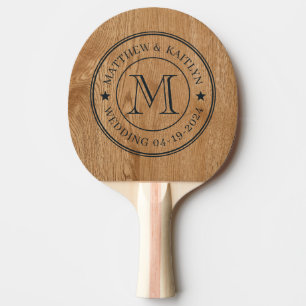 Raquette De Ping Pong Étoile de monogramme de mariage en bois de pin de 