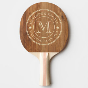 Raquette De Ping Pong Étoile de monogramme de mariage en bois d'érable