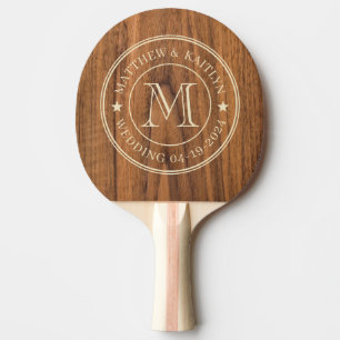 Raquette De Ping Pong Étoile de monogramme de mariage en bois d'orme