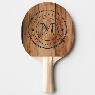 Raquette De Ping Pong Étoile de monogramme de mariage en érable brut