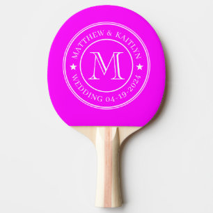 Raquette De Ping Pong Étoile de monogramme de mariage rose rétro-électri