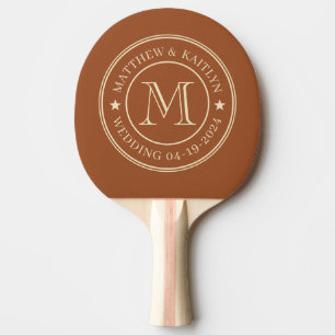 Raquette De Ping Pong Étoile de monogramme de mariage soleil du désert d