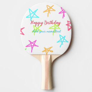 Raquette De Ping Pong Étoiles colorées joyeux anniversaire ajouter nom t
