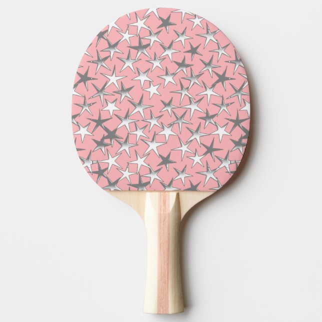 Raquette De Ping Pong Étoiles d'argent, sur rose coquille (Devant)