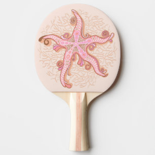 Raquette De Ping Pong Étoiles de mer et motif pastel rose corail