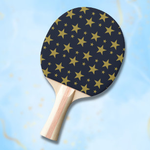 Raquette De Ping Pong Étoiles dorées sur bleu marine – Élégant et intemp
