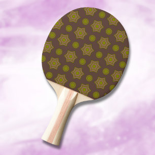 Raquette De Ping Pong Étoiles et cercles marron et vert