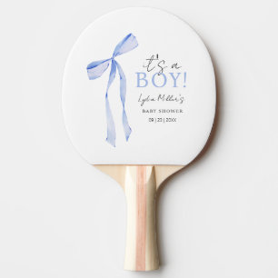 Raquette De Ping Pong Faire-part de Baby Shower avec un Nœud Bleu, Baby
