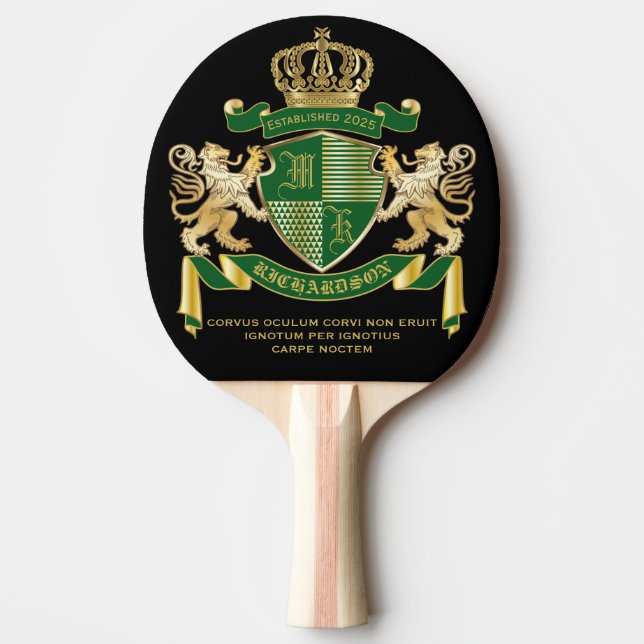 Raquette De Ping Pong Faites votre propre blason Green Gold Lion Emblem (Devant)
