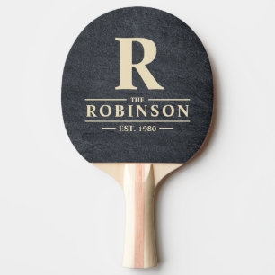 Raquette De Ping Pong Famille de pierre de granit foncé Nom & Initiale