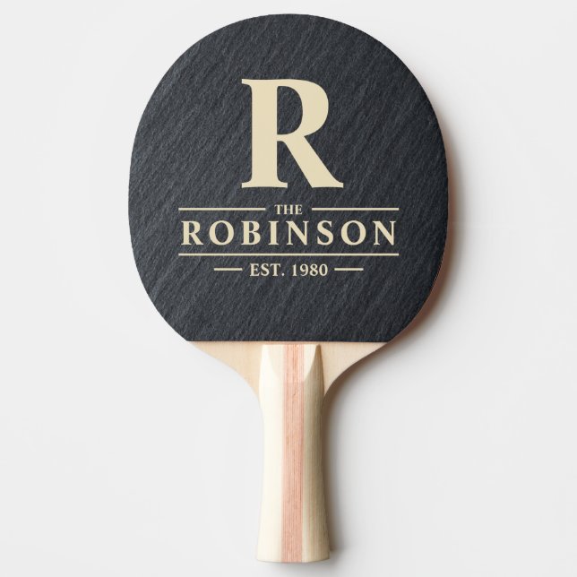 Raquette De Ping Pong Famille Granite Noir Lisse Nom & Initiale (Devant)