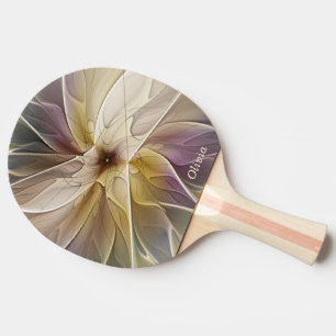 Raquette De Ping Pong Fantaisie florale or aubergine Art abstrait fracta