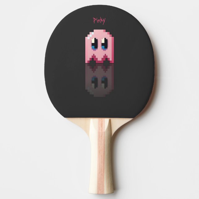 Raquette De Ping Pong fantôme rose nom perso fanart PacMan noir (Devant)