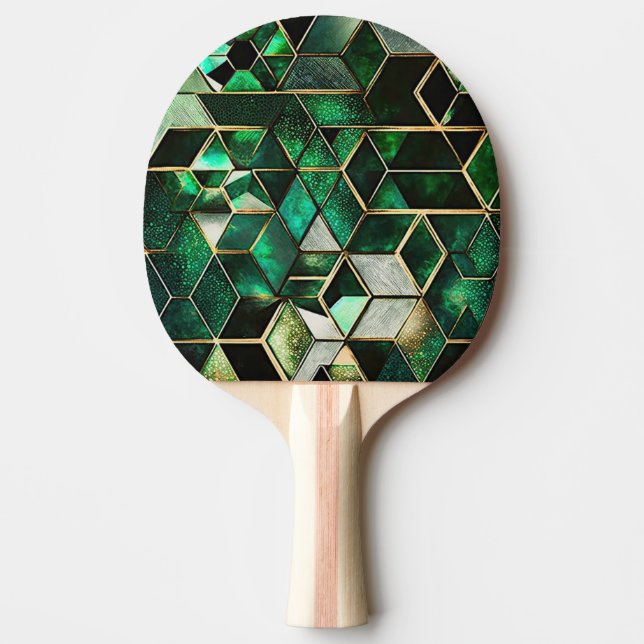 Raquette De Ping Pong Faux Emerald, vert et or, géométrique (Devant)