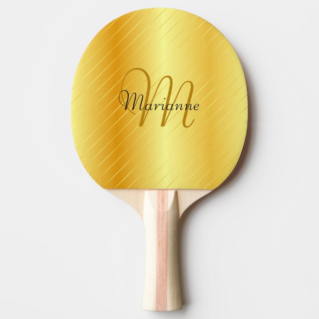 Raquette De Ping Pong Faux Gold Monogrammé Élégant Modèle moderne (Devant)