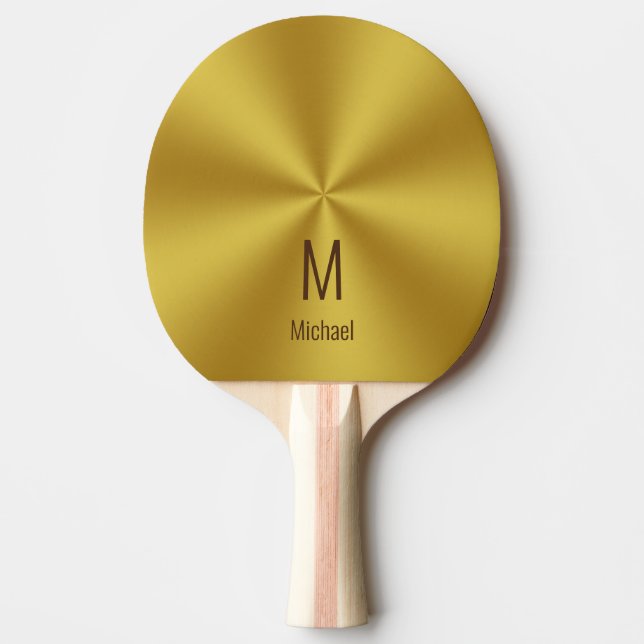 Raquette De Ping Pong Faux Gold Nom & Monogramme (Devant)