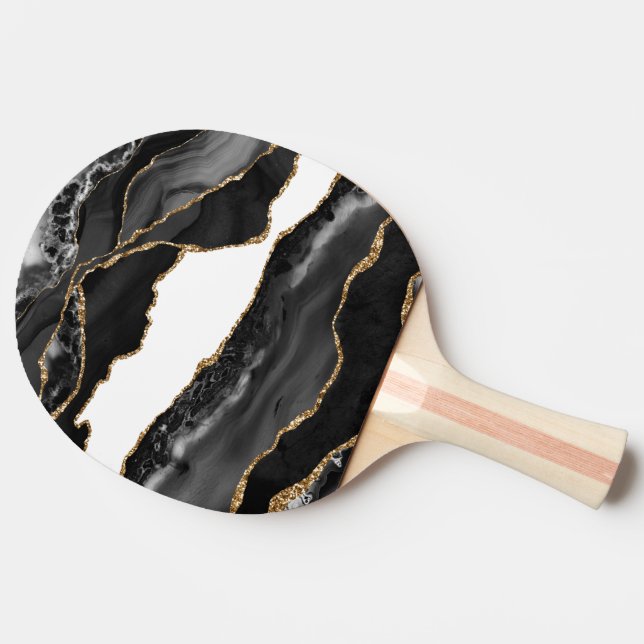 Raquette De Ping Pong Faux Marblé Agate Black Stone Luxe (Côté)