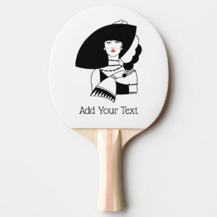Raquette De Ping Pong Femme Art Déco avec grand chapeau gants RL
