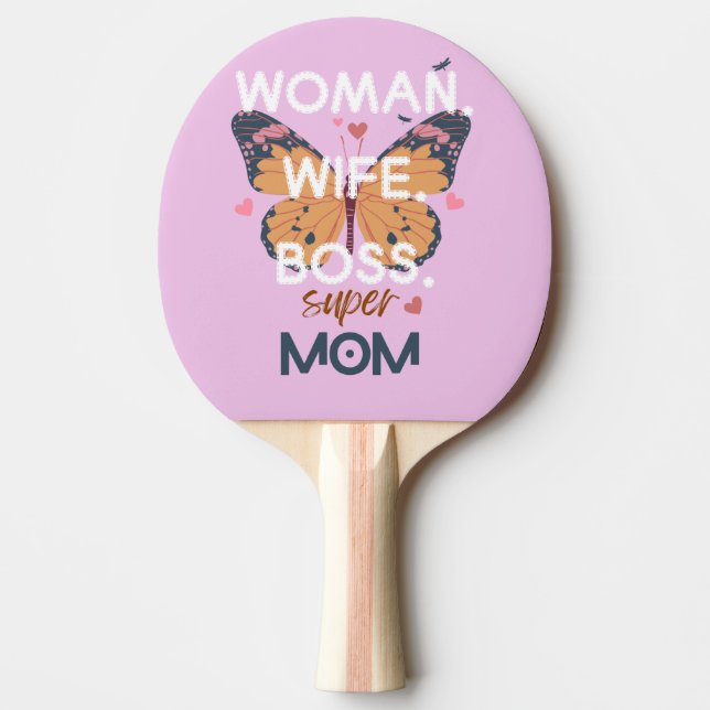 Raquette De Ping Pong Femme, femme, patron, super maman (Devant)