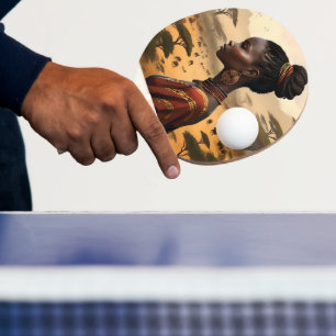 Raquette De Ping Pong Femme Tribale Qui Regarde Son Paysage Africain,