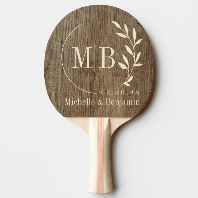 Raquette De Ping Pong Feuille de bois de hickory pour mariage avec monog (Dos)