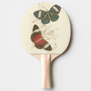 Raquette De Ping Pong Feuille de sépia avec les papillons colorés