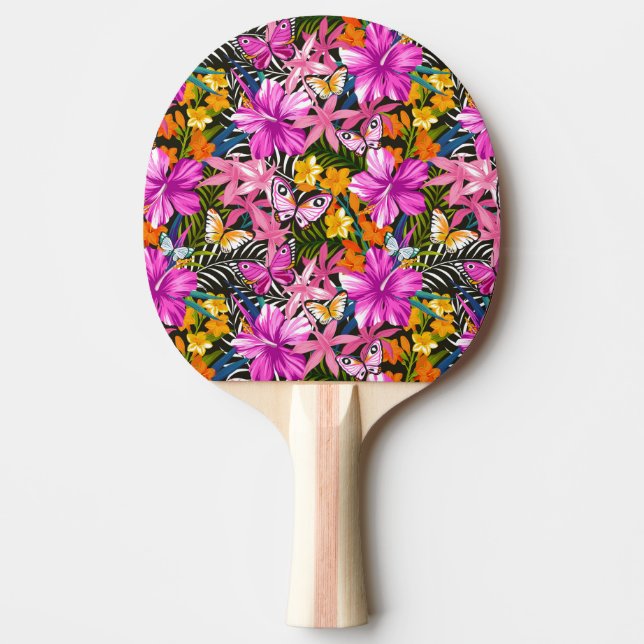 Raquette De Ping Pong Feuille et fleurs tropicaux (Devant)