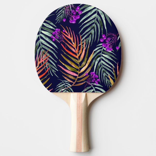 Raquette De Ping Pong Feuilles d'aquarelle tropicale, éclaboussure abstr (Devant)
