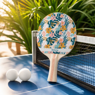 Raquette De Ping Pong Feuilles Fleurs Tropicales Boho