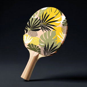 Raquette De Ping Pong Feuilles Tropicales Abstraites Modernes & Points 