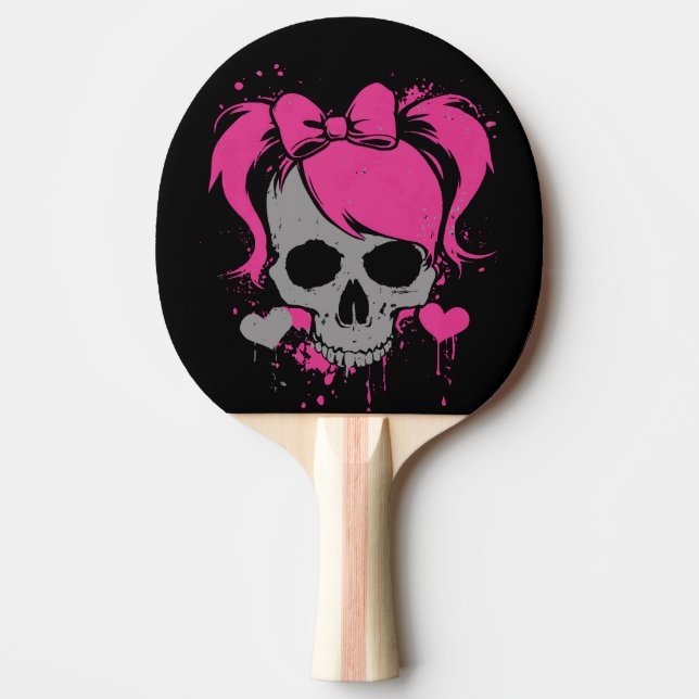 Raquette De Ping Pong Fille au crâne rose – Style Dark Cute (Devant)