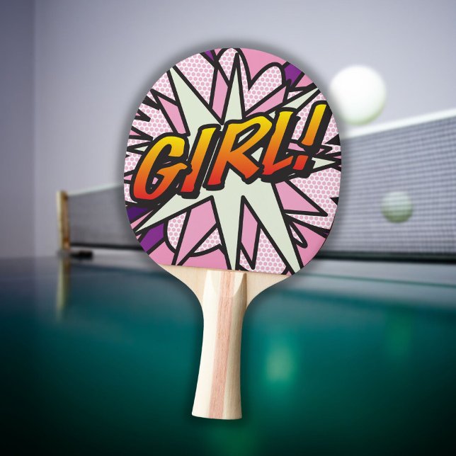 Raquette De Ping Pong Fille Rose Cool Bande Dessinée Moderne (Créateur téléchargé)