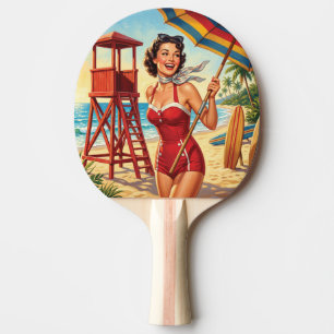 Raquette De Ping Pong Fille Sauveteur de Plage Vintage Pin Up