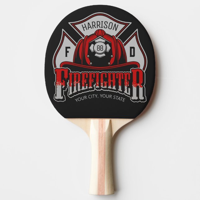Raquette De Ping Pong Firefighter Helmet ADD NAME Fire Department Rescue (Devant)