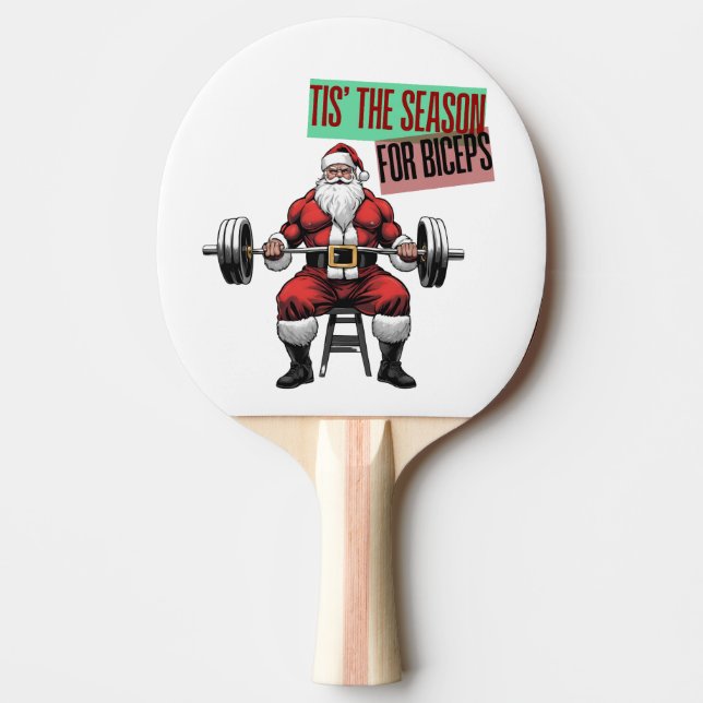 Raquette De Ping Pong Fitness amusant Noël Bicep Curls Barbell Père Noël (Devant)
