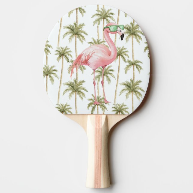 Raquette De Ping Pong Flamant rose rose avec lunettes de soleil Grandes  (Dos)