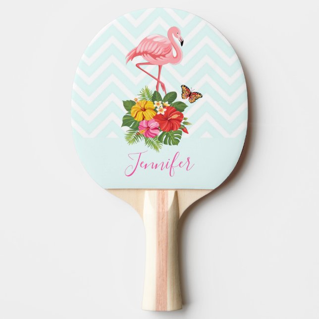 Raquette De Ping Pong Flamant rose rose & Hibiscus Tropical Fancy (Devant)