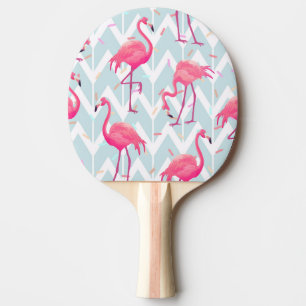 Raquette De Ping Pong Flamants roses gris clair : Vintage tropical.