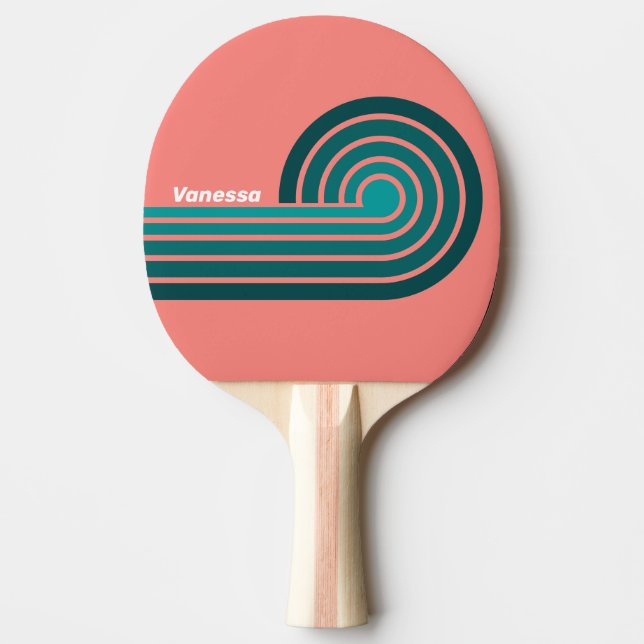 Raquette De Ping Pong Flamingo Aqua Curl Rayures avec Nom (Devant)