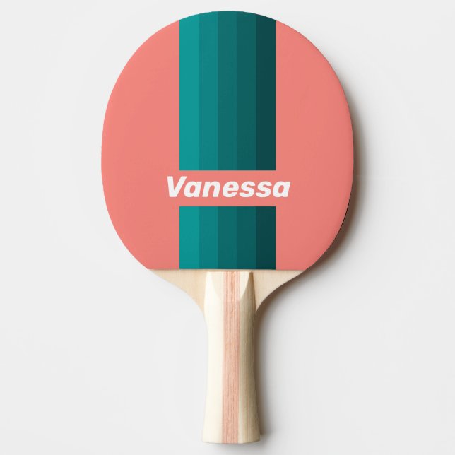 Raquette De Ping Pong Flamingo Aqua Rayures avec Nom (Devant)