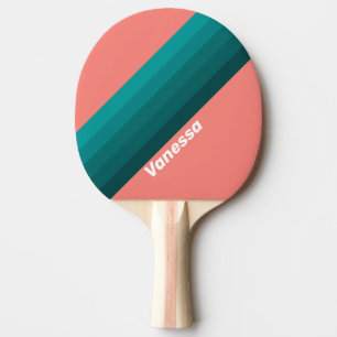 Raquette De Ping Pong Flamingo Rayures Aqua avec Nom
