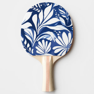 Raquette De Ping Pong Fleur botanique aquarelle bleue