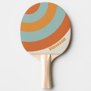 Raquette De Ping Pong Fleur de désert vintage cercle rayure avec nom