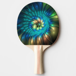 Raquette De Ping Pong Fleur de fantaisie lumineuse, fractale abstraite c