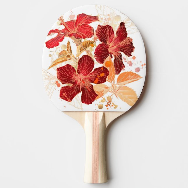Raquette De Ping Pong Fleur de ketmie - peinture 2 d'aquarelle (Devant)