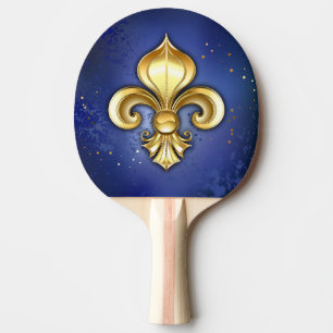 Raquette De Ping Pong Fleur de Lis dorée sur fond bleu